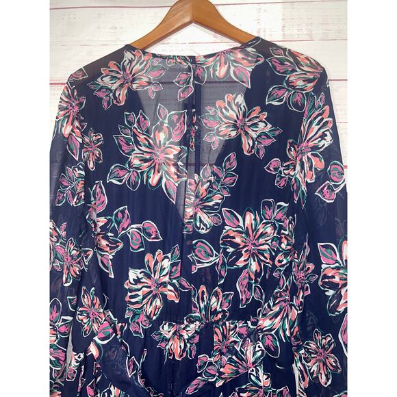 NWT New Look Navy Floral Faux Wrap Dress | Women's 2x - Picture 5 of 8